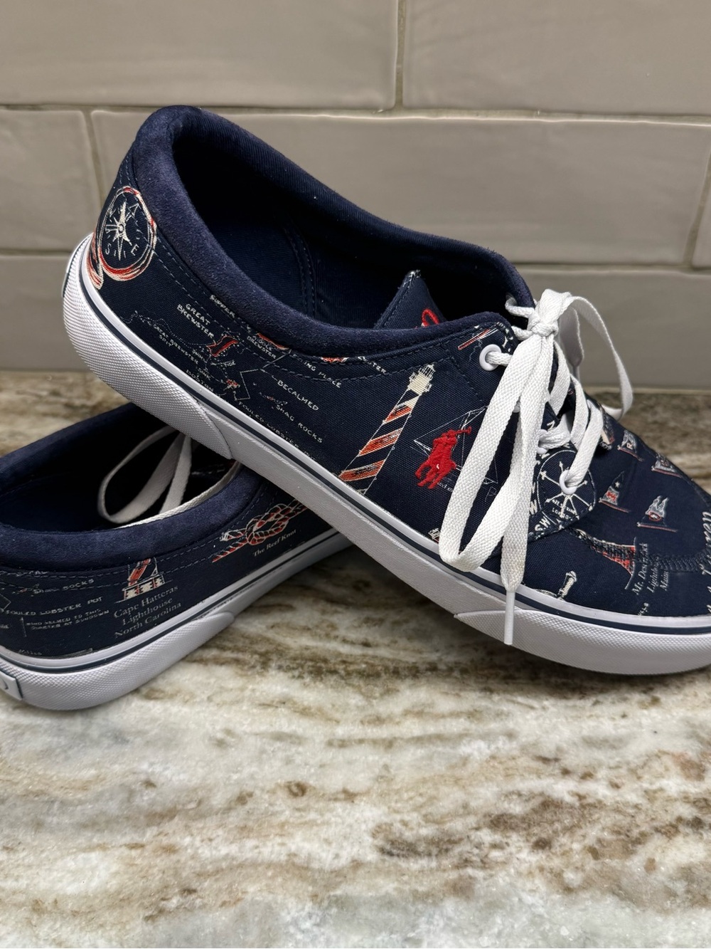Polo Ralph Lauren Faxon X Printed Nautical Theme Casual Sneakers 1087 Men's 12